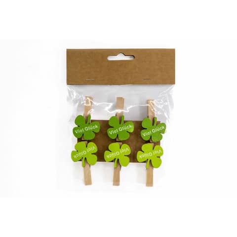 Glücksbringer Glücksklee auf Klammer, 4,8cm, 6 Stück, sortiert  1188