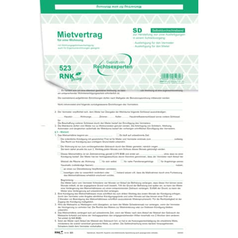 Mietvertrag universal für Wohnungen - SD, 3 x 2 Blatt RNK 523