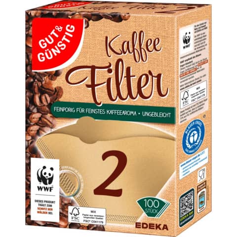 Kaffeefilter Größe 2 100 Stück naturbraun GUT & GÜNSTIG 2129554008