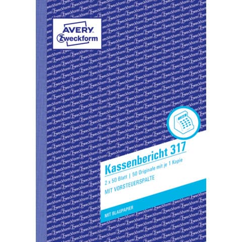 Kassenbericht mit Blaupapier, A4, 2x50 Blatt AVERY ZWECKFORM 317