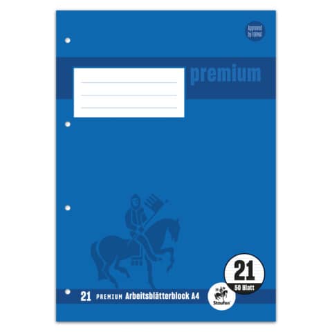 Arbeitsblock, A4, 90g/m², 50 Blatt, Lin.21, liniert STAUFEN PREMIUM 734044241