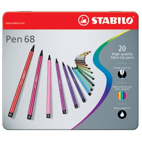 Fasermaler Pen 68, Metalletui mit 20 Stiften STABILO 6820-6