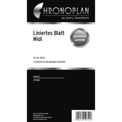 Notizblatt liniert, Midi, 25 Blatt, weiß CHRONOPLAN 50341