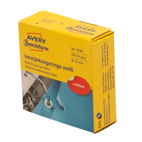 Lochverstärkungsringe, Ø13mm, 500 Stück, weiß AVERY ZWECKFORM 3508