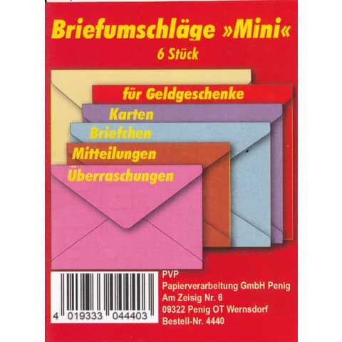 Briefumschläge "Mini", 6 Stück PVP 4440