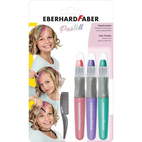 Haarkreide Set Pearl mit Kamm, 3 Stück, sortiert EBERHARD FABER 579202