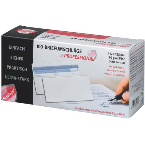 Briefumschlag ohne Fenster - Revelope®, DIN lang, 90g/m², 100 Stück, weiß PROFESSIONAL 30051789