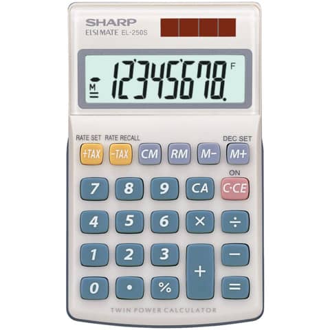 Taschenrechner weiß 8 stellig, Solar SHARP SH-EL250S
