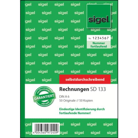 Rechnung, A6, 2x40 Blatt SIGEL SD133