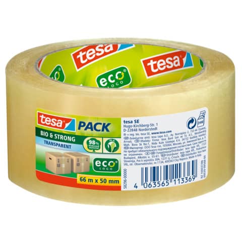 Packband tesapack® Bio & Strong, 98% biobasiertes Material, 66 m x 50 mm, transparent TESA 58296-00000-00
