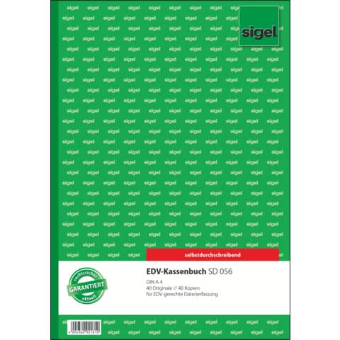 Kassenbuch für EDV-Erfassung, A4, 2x40 Blatt SIGEL SD056