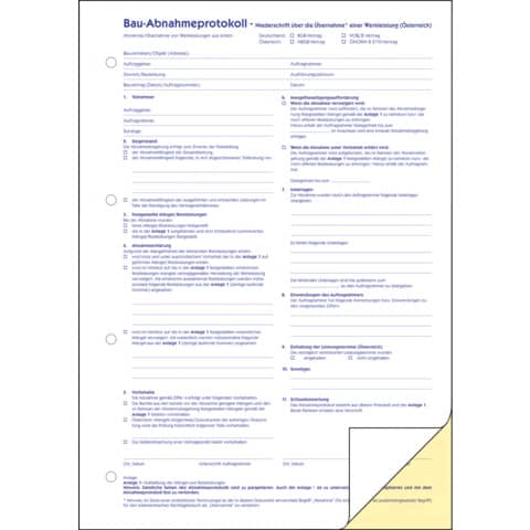Bauabnahmeprotokoll, A4, selbstdurchschreibend, je 2x32 Blatt AVERY ZWECKFORM 1785