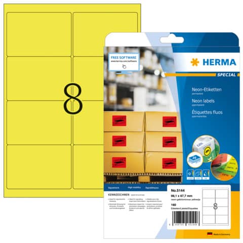 Neonetiketten permanent, 99,1x67,7mm, 160 Stück, leuchtgelb HERMA 5144