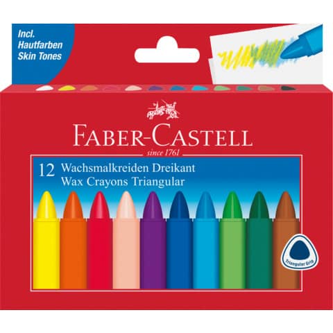 Wachsmalkreide dreikant, wasserfest, 12 Stück FABER CASTELL 120010