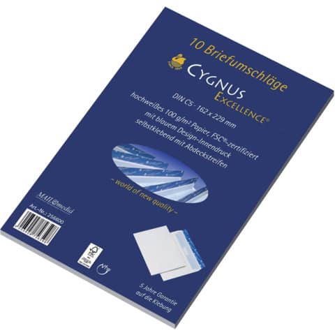 Briefumschlag ohne Fenster, C5, 100g/m², haftklebend, 10 Stück, weiß CYGNUS EXCELLENCE 30002425