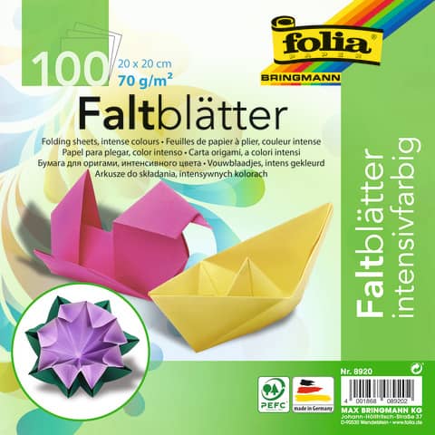 Faltblatt, 20x20cm, 70g/m², 100 Blatt, sortiert FOLIA 8920