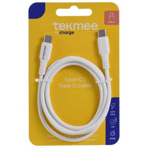 Ladekabel USB-C, Nylon, weiß TEKMEE 40430171