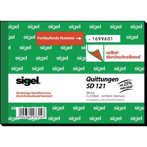 Quittung, A6, 2x50 Blatt SIGEL SD121