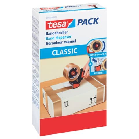 Packband-Handabroller tesapack® Classic bis 66 m x 50 mm, Metall für Rundumverklebung TESA 56403-00000-01