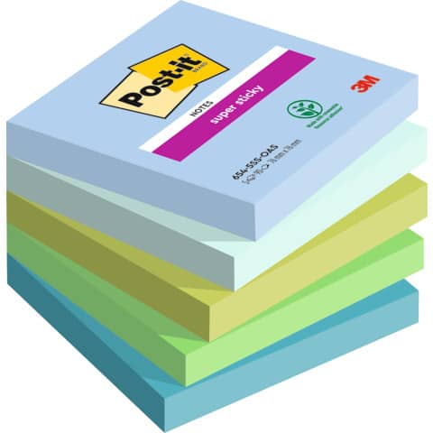 Haftnotizblock Super Sticky Notes Oasis Collection, 76x76mm, 5x90 Blatt, sortiert POST-IT 654-5SS-OAS