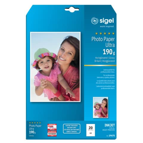 Inkjet Fotopapier Ultra, A4, 180g/m², 20 Blatt, weiß SIGEL IP675