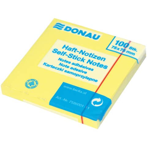 Haftnotizblock, 75x75mm, 100 Blatt, gelb DONAU 7586001-11