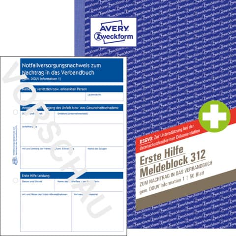 Erste Hilfe Meldeblock, A5, 50 Blatt AVERY ZWECKFORM 312