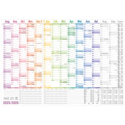 Wandkalender 2025/26, A1+, 89 x 63 cm, gefalzt HÄFFT 9779-0