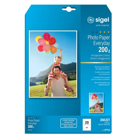 Inkjet Fotopapier Everyday, A4, 200g/m², 20 Blatt, weiß SIGEL IP710