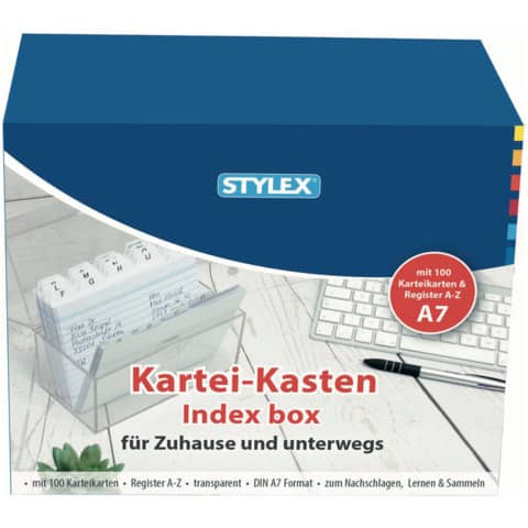 Karteikasten, DIN A7, inkl. 100 Karteikarten STYLEX 49971