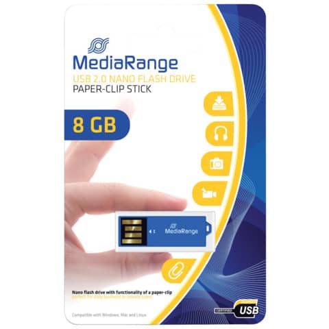 USB Stick 2.0 ClipOn, 8GB, blau MEDIARANGE MR975