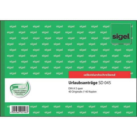 Urlaubsantrag, A5, 2x40 Blatt SIGEL SD045