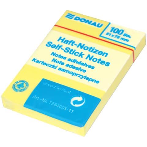 Haftnotizblock, 51x75mm, 100 Blatt, gelb DONAU 7584001-11