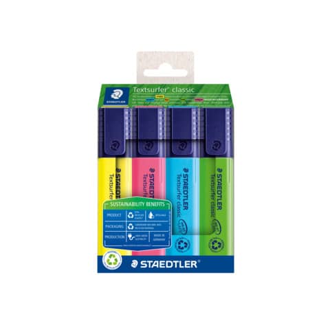 Textmarker Textsurfer® classic, nachfüllbar, Etui mit 4 Farben STAEDTLER 364 RC4