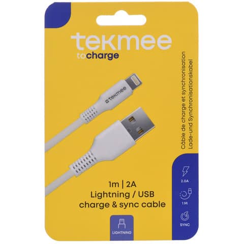 Ladekabel USB-A/Lightning, Nylon, weiß TEKMEE 40430169