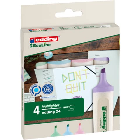Textmarker EcoLine, 2-5mm, 4 Stück, pastell sortiert EDDING 24-4-1000