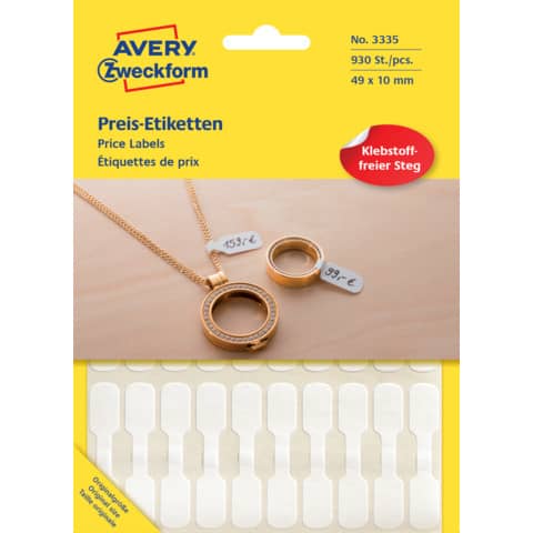 Preis-Etiketten, 49x10mm, 930 Stück, weiß AVERY ZWECKFORM 3335