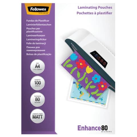Laminierfolien Enhance 80 Mikron, matt, A4, 100 Stück FELLOWES 5452103