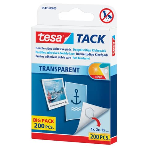 Klebepads Tack®, 10x10mm, ablösbar, 200 Stück, transparent TESA 59401-00000-01