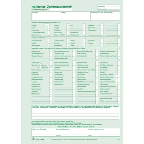 Wohnungsübergabeprotokoll, SD, DIN A4, 3 Blatt RNK 980