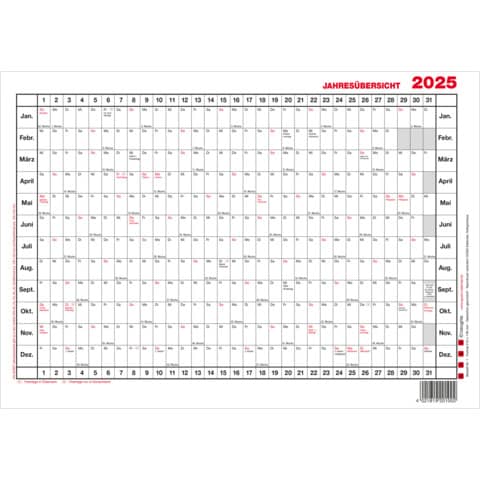 Wandkalender Jahresübersicht, 30x20cm GÜSS 2