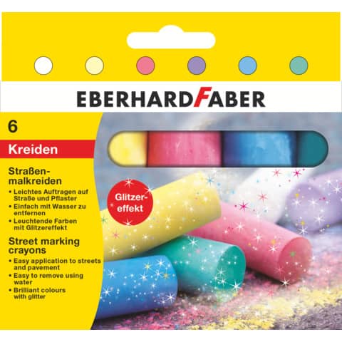 Straßenmalkreide Glitzer, 6 Stück, sortiert EBERHARD FABER 526504