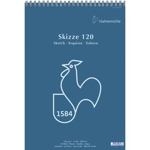 Skizzenblock, A3, 120g/m², 50 Blatt, hellweiß HAHNEMÜHLE 60 120 269