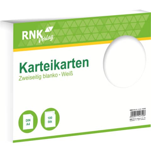 Karteikarte, A4, 170g/m², blanko, 100 Stück, weiß RNK 114740