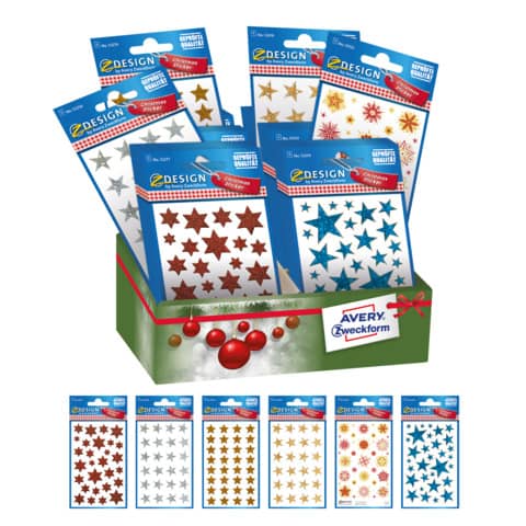 Weihnachtssticker Sterne, 60 Stück, sortiert AVERY ZWECKFORM 52938