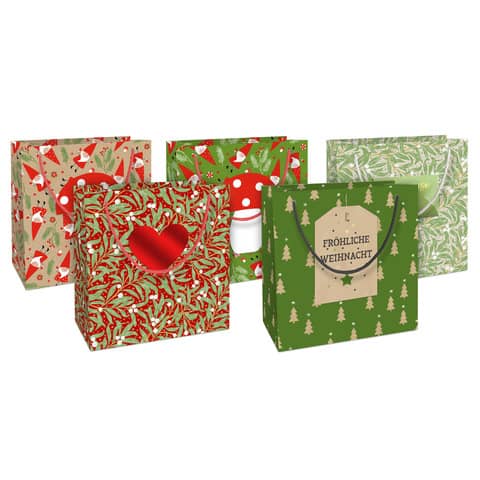 Weihnachts-Geschenktragetasche Kraftpapier, 21 x 20 x 8 cm, sortiert  4512-24099/PBS