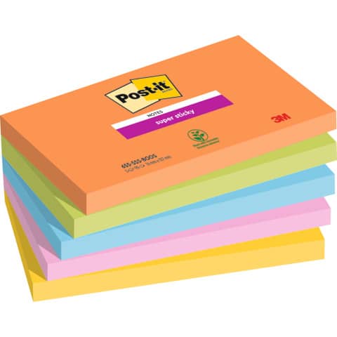 Haftnotizblock Super Sticky Notes Boost Collection, 76x127mm, 5x90 Blatt, sortiert POST-IT 655-5SS-BOOS