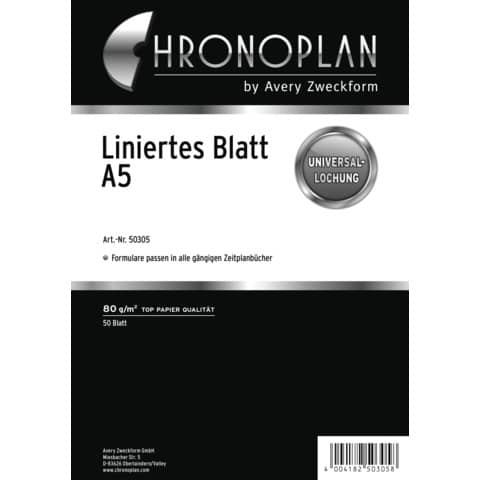 Ersatzeinlage liniert, A5, weiß, 50 Blatt CHRONOPLAN 50305