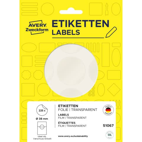 Verschlussetikette transparent AVERY ZWECKFORM 51067