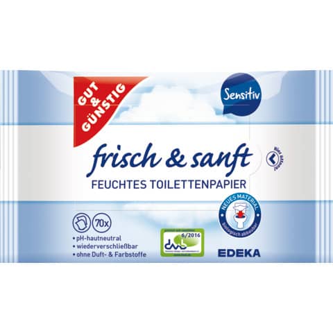 Feuchtes Toilettenpapier sensitiv, 2x70 Stück GUT & GÜNSTIG 4192668000